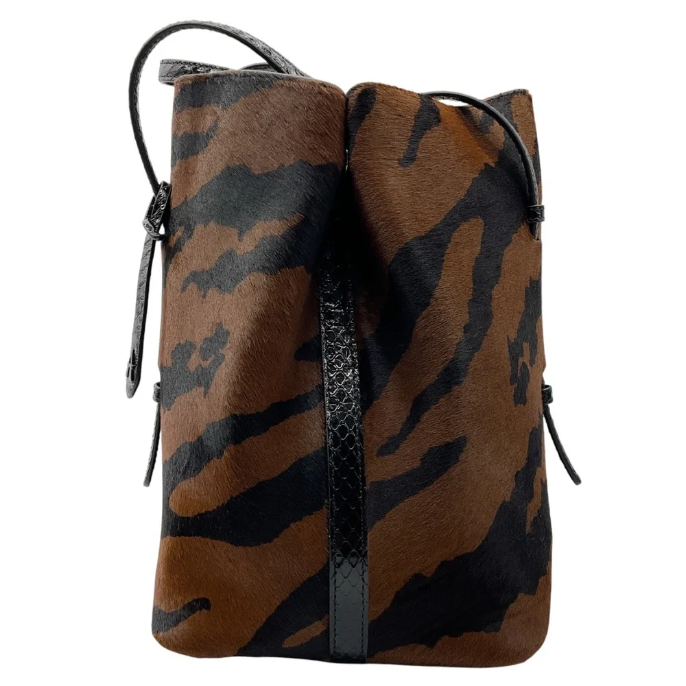 ALAIA CANELLE / NOIR NUT BROWN MINA MEDIUM POLAIN ZEBRA AND ELAPHE CALF HAIR AND - Picture 3 of 16
